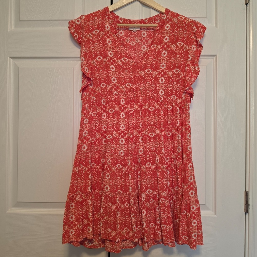 Ivy Flutter Sleeve Floral Orange Sundress Tiered & Flowy Medium